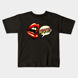 Vintage Vibes: Bold Lips and 'WOW!' Kids T-Shirt